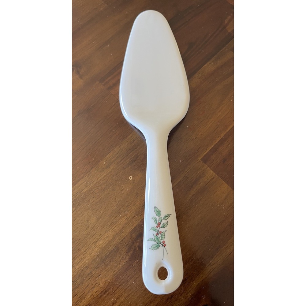 Ceramic Christmas Holly Berry Cake Pie Server White Holiday Dessert Server